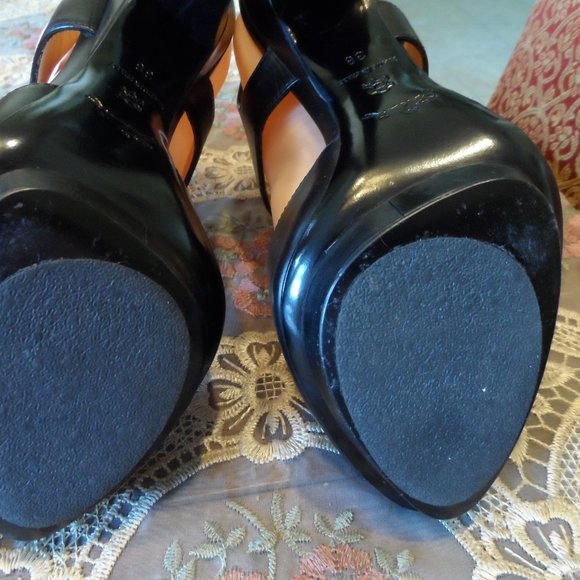 Longchamp Black Leather Platform Heels Size 8M